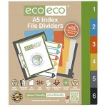 eco-eco A5 50% Recyclé Set 6 Diviseurs de Fichiers à Index Large Multicolore eco025