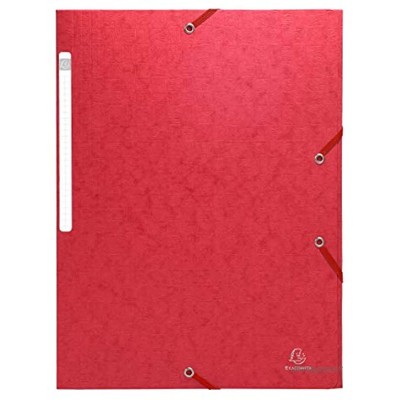 Exacompta Réf. 55750E -1- Chemise SCOTTEN à 3 rabats avec élastique 24x32 cm en carte lustrée avec gaufrage 425g monobloc permet de contenir jusqu’à 3,5 cm de documents rouge