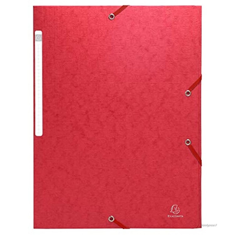 Exacompta Réf. 55750E -1- Chemise SCOTTEN à 3 rabats avec élastique 24x32 cm en carte lustrée avec gaufrage 425g monobloc permet de contenir jusqu’à 3,5 cm de documents rouge