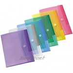 Tarifold 12 Enveloppes Porte-documents Plastique Fermeture Scratch Format A4-6 couleurs x2 Bleu Violet Vert Jaune Rose Transparent 510209