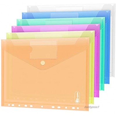 24 Pochette Porte-Document A4 Fermeture 6 couleurs pochettes pour documents A4 pochette pour portefeuilles pour classer les documents avec pochette pour étiquettes avec 11 trous