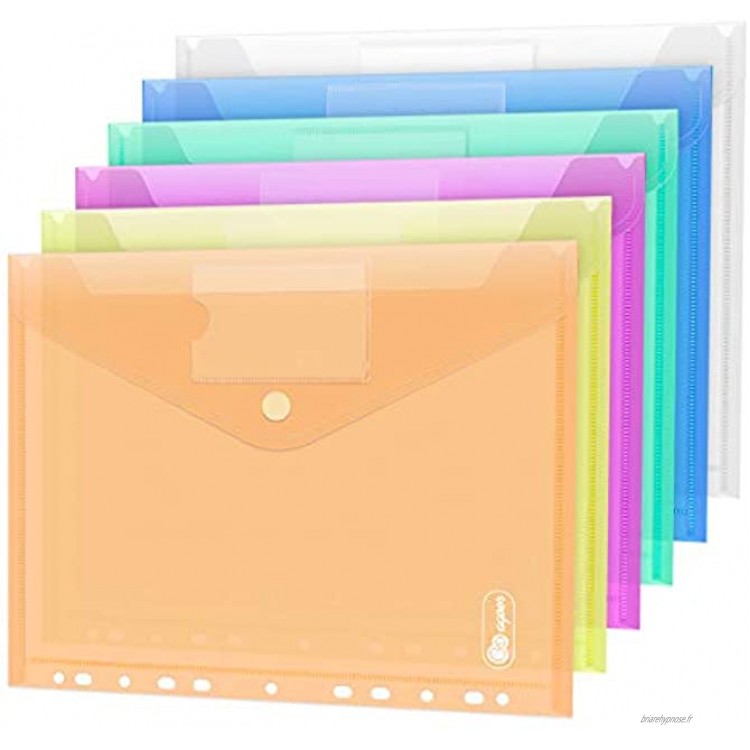 24 Pochette Porte-Document A4 Fermeture 6 couleurs pochettes pour documents A4 pochette pour portefeuilles pour classer les documents avec pochette pour étiquettes avec 11 trous