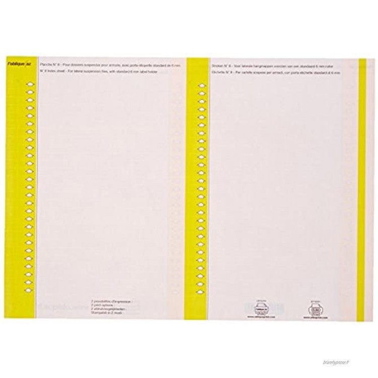 L'Oblique AZ Sachet de 10 planches d'étiquettes pour dossiers armoire Jaune