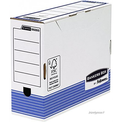 Fellowes 0026501 Boite d'Archives Banker Box System A4 Montage Automatique Dos de 10cm Bleu Lot de 10