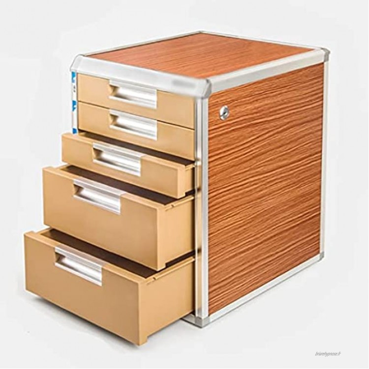 HOTLIGHT Cabinet de fichiers de Bureau avec étiquette d'index avec verrou,5 tiroirs Fichier Cabinet Structure en Trois Dimensions Color : Wood Grain