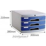 YUXIwang Trieur de tiroir de bureau à 3 étages avec verrou en plastique Bleu Format A4 30,5 x 38,6 x 21,3 cm