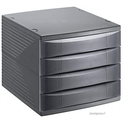Rotho Quadra Boîte à tiroirs boîte de bureau à 4 tiroirs Plastique PS sans BPA noir 36.5 x 28.0 x 25.0 cm