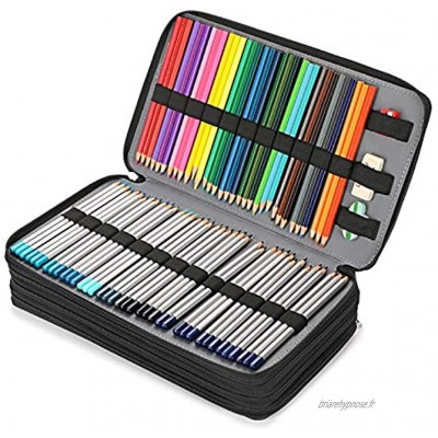 BSTKEY Trousse en polyuréthane pour crayons de couleur Grande capacité 300 crayons Noir
