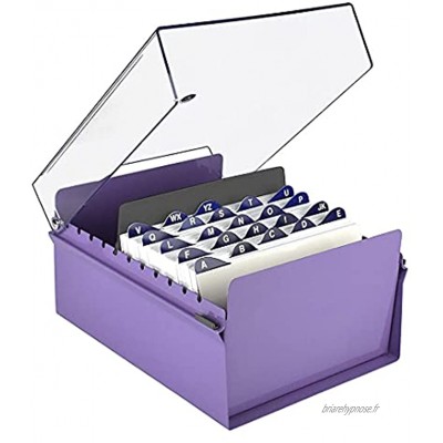 Acrimet Boîte à fiches Organisateur 5'' x 8'' Base en Métal Index Alphabétique AZ 205mm de largeur x 138mm de hauteur et Séparateur Inclus Couleur Violet avec Couvercle en Plastique Transparent