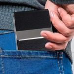 Lot de 2 porte-cartes de visite professionnels en cuir synthétique pour homme et femme avec fermeture magnétique Noir