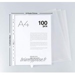 100 Pochettes Perforée Perforées A4 160 Microns Qualité Transparent pochettes plastiques Pour protéger le papier les fichiers et documents Ouverture sur le haut