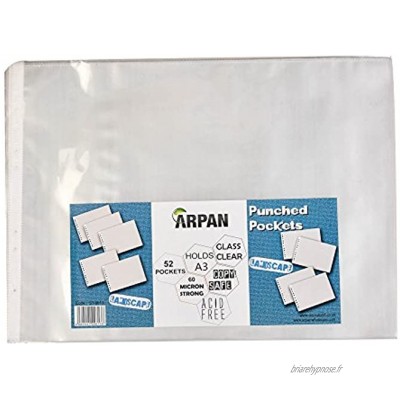 ARPAN – Lot de 52 pochettes transparentes perforées format paysage A3 sans acide 60 micron solide