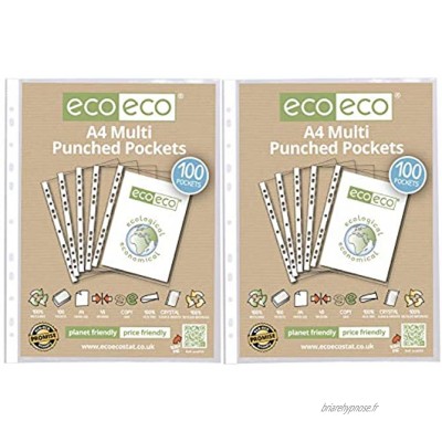 Eco-eco eco010x2 Lot de 2 paquets de 100 pochettes perforées en verre transparent 45 microns
