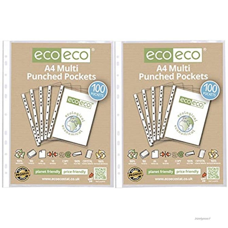 Eco-eco eco010x2 Lot de 2 paquets de 100 pochettes perforées en verre transparent 45 microns