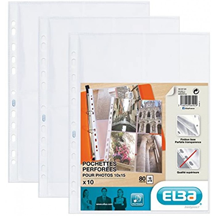 Elba Pack de 10 Pochettes perforées en polypropylène résistant 90 microns A4 Incolore avec Bande de renfort Blanc