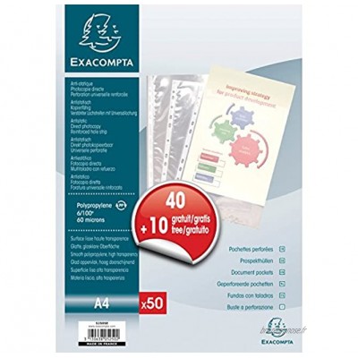 EXACOMPTA Lot promo Sachet de 40 + 10 pochettes perforées en polypropylène lisse A4
