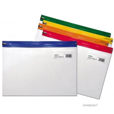Snopake Lot de 5 pochettes zippées "S" Transparent assortiment de couleurs 325 x 235 mm A4