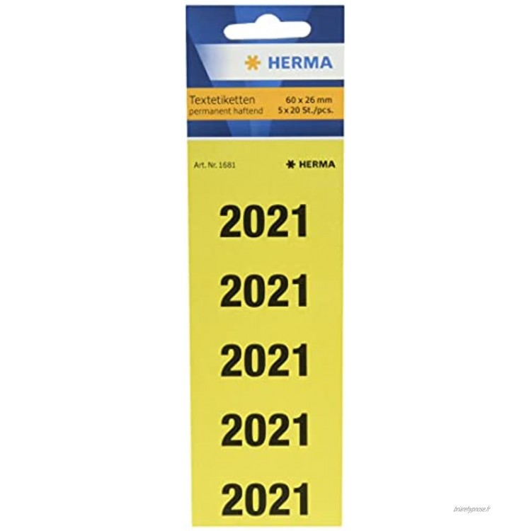 HERMA 1681 Année 2021 Lot de 100 étiquettes autocollantes pour classeur 60 x 26 mm papier mat opaque
