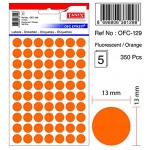 TANEX OFC-129 Lot de 350 étiquettes rondes fluorescentes Orange Ø 13 mm