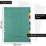 OfficeTree 5x Intercalaires Classeur A4 avec impression du numéro 5x 1-12 multicolore Intercalaire avec 12x Pochette plastiques A4 transparentes pour un classement parfait