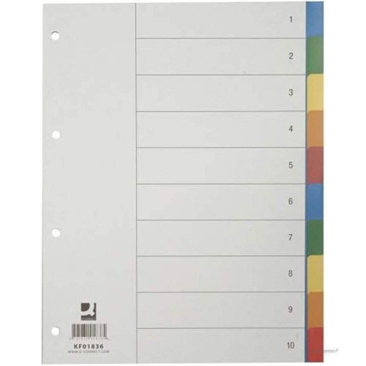 QCONNECT blankoRegister en plastique coloré a4 10 feuilles tab