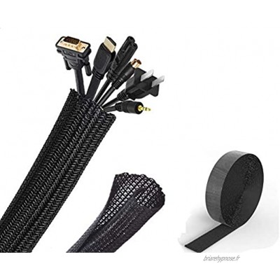 Gaine Tressée 3M + 3M Velcro Serre-câbles Gestion des Câbles Rangement Tressée Fendue en PET Cable Organisateur Protection du Cache-Câbles pour Câbles Télé Ordinateur USB Audio Vidéo