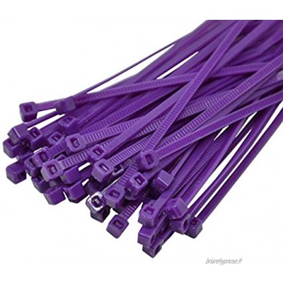 Lot de 100 serre-câbles en polyamide 6.6 de qualité industrielle Violet 4,8 x 300 mm