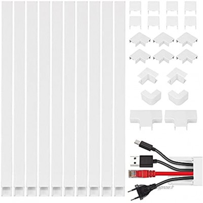 4M Cache Câble Kits Blanc LYCXAMES Rangement pour Câbles Electriques PVC Auto-adhésif  Conduit de Câble Goulotte pour Cachez Le Cordon d'alimentation et Protégez Les Fils Câbles pour Bureau Maison
