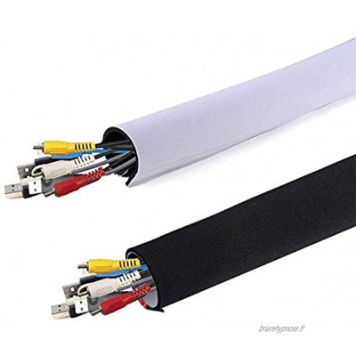 AGPTEK Câble Rangement avec Bande Adhésive 149cm*10cm Cache câble Bureau Ideal pour Ranger ou Cacher Les câbles Gaine pour câbles de Télé ou Ordinateur- Blanc et Noir