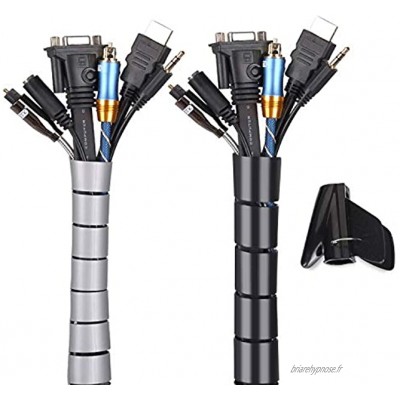 Cache Cable 2 Pack Flexible Range Câble Mosotech 2x1.5M PE Câble Rangement Organisateur de Câble pour Ranger ou Cacher les câbles Gaine pour câbles 2.6cm Ø et 2.2cmØ,Noir et Gris