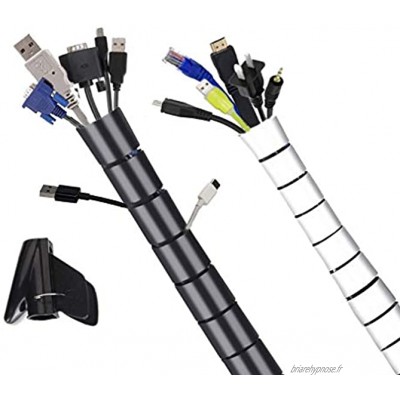 Cozywind Cache Câble Universel en Spirale 1,5M x 2 câbles flexibles pour Ranger ou Cacher Les Câbles Avec Clip de Guidage pour la Plupart des Câbles Schwatz et BlaNoir et Gris