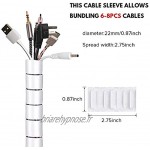 Gaine de gestion de câbles 2 m avec clip de rangement pour câbles USB TV cordons d'alimentation à la maison et au bureau tube flexible en spirale Blanc