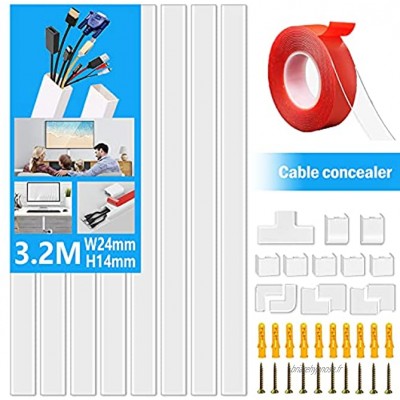 Goulottes Passe Cable | Kits de Goulottes 3.2m | Conduit de Câbles Tv Mural Adhesif | Cacher Les Fils Electrique | Gaine blanche cable