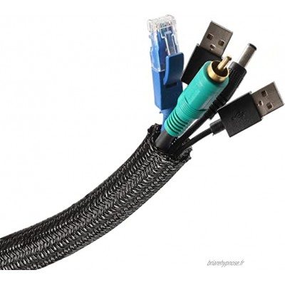 Manchon de Câble Gaine 3M Souple Ajustable Gestion des Câbles Rangement Tressée Fendue en PET Protection du cache-câbles pour Câbles Télé Ordinateur USB Audio Vidéo- 3m 6.56ft