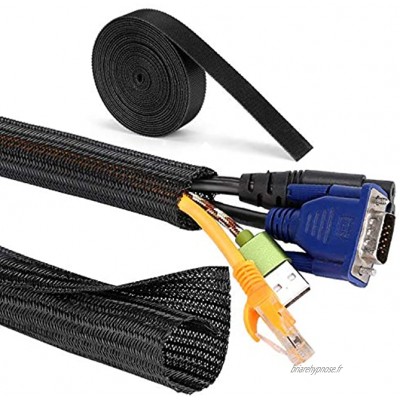 MOSOTECH Gaine de Câble auto-enfichable 2 x 1,6 m avec 1 x 300 cm Serre-câbles pour TV PC Home Cinéma Système de gestion des câbles Ø19mm Noir