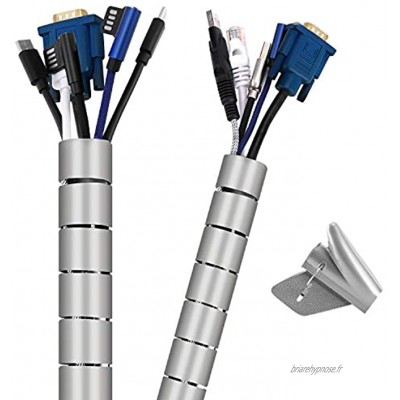 VoJoPi 2 pezzi Gaines de Câbles 2 x 3 m Cache Cable Flexible Câble Rangement Protection du Cache Câbles pour Câbles Télé Ordinateur USB Audio Vidéo ∅ 28 und ∅22 mm Gris