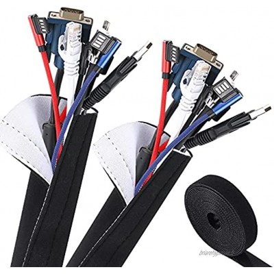 VoJoPi Cache Cable 500cm Flexible Câble Rangement avec 300cm Nylon Serre Câbles Organisateur et Protecteu pour Câbles ÉlectriquesTélé ou PC Réversible Noir et Blanc 10.5 cm